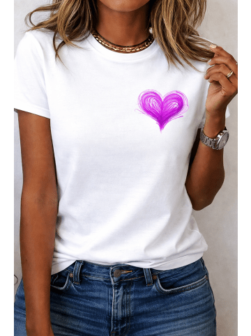 RMK T-Shirt Big Love WEISS-Lila mit kleinem Motiv