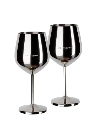 Echtwerk 2 er-Set Edelstahl Weinglas/Weinkelch bruchsicher 500 ml in Silber