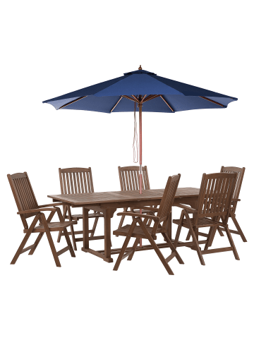 Beliani 8-tlg Gartentisch Set AMANTEA in Braun/Blau