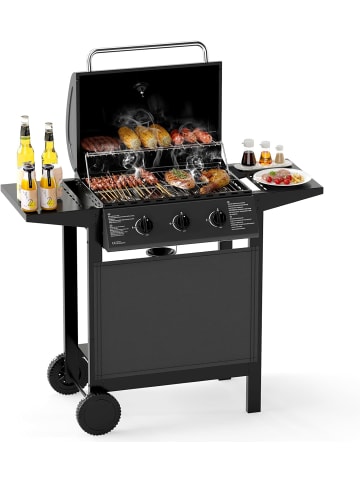 COSTWAY Gasgrill mit 3 Brenner 7 kW in Schwarz
