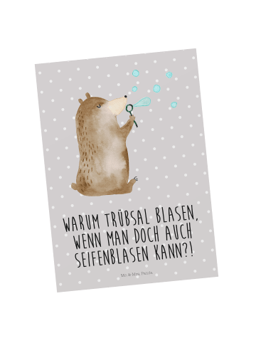 Mr. & Mrs. Panda Postkarte Bär Seifenblasen mit Spruch in Grau Pastell