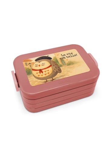 Mr. & Mrs. Panda Bentobox Eule Frankreich Design mit Spruch in Rot Pastell