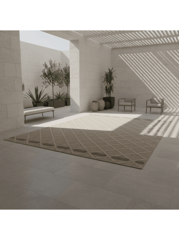 KADIMA DESIGN Teppich Outdoor Waschbar Raute IMST Strapazierfähig OEKO-TEX Balkon in Beige