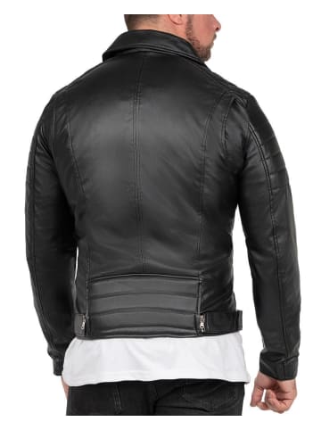 Reichstadt Reichstadt Herren Slim Fit Kunstlederjacke Silver Zipper  RS003PU Black XXXL
