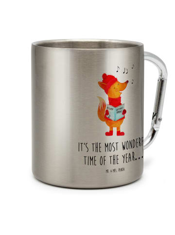 Mr. & Mrs. Panda Thermotasse Fuchs Sänger mit Spruch in Silber