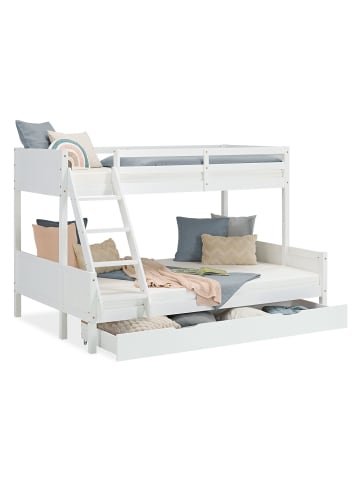 Homestyle4u Etagenbett 90x200 und 140x200 in Grau mit Lattenrost und Bettkasten