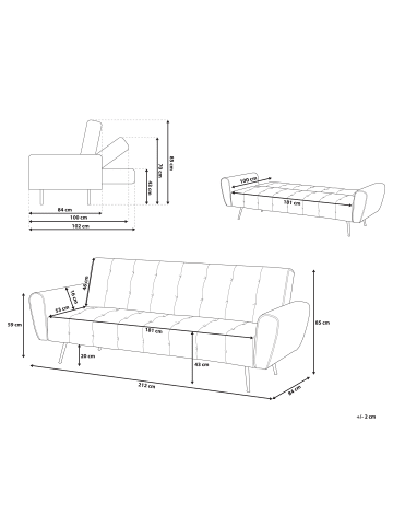 Beliani Schlafsofa SELNES in Beige/Kupfer - (W) 212 x (H) 85 x (L) 84 cm