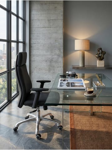 KADIMA DESIGN Bürostuhl | Echtleder, Schwarz, Kopfstütze, Wippfunktion, 120kg