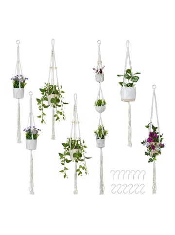 relaxdays 7-tlg. Makramee-Blumenampel Set in Creme