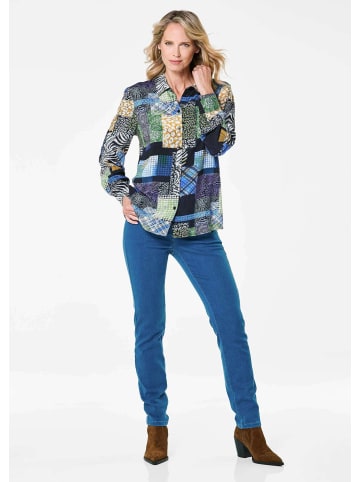 GOLDNER Kurzgröße:  Hemdbluse Patchworkbluse mit Allover-Druck in marine / gemustert