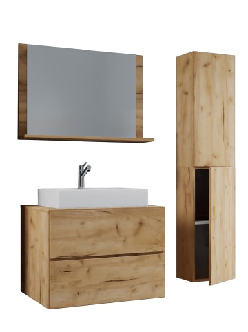 VCM  4-tlg. Waschplatz Waschtisch Lendas L Schublade in Honig-Eiche