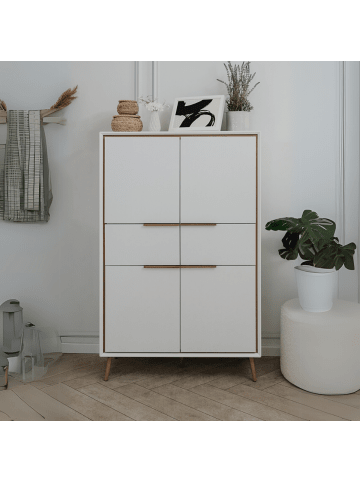 CALICOSY Sideboard ARONA in Eichenholz / Weiß - (W) 90 x (H) 140 x (L) 38 cm