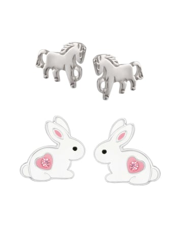 schmuck23 Ohrstecker Set Hase Pferd 925 Silber