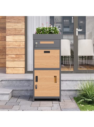 ABRIHOME Briefkasten in Grau mit Paketfach Zahlenschloss Blumenbeet für Außen