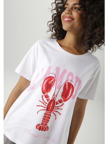 Aniston CASUAL T-Shirt in weiß-rot-rosa-dunkelrot