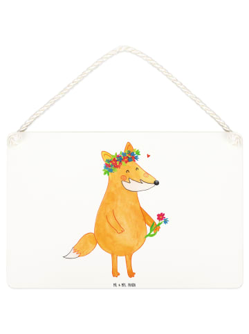 Mr. & Mrs. Panda Schild Fuchs Blumen ohne Spruch in Weiß