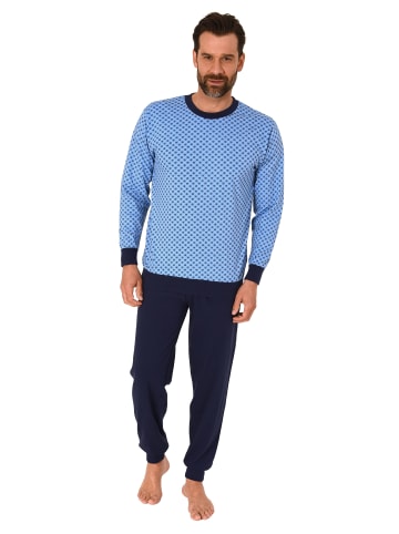 NORMANN Pyjama Schlafanzug Bündchen in blau