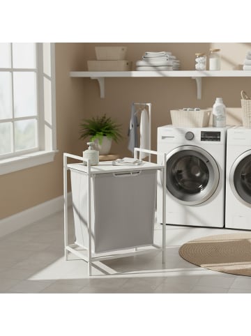 relaxdays Wäschesammler in Weiß/ Grau - 65 L