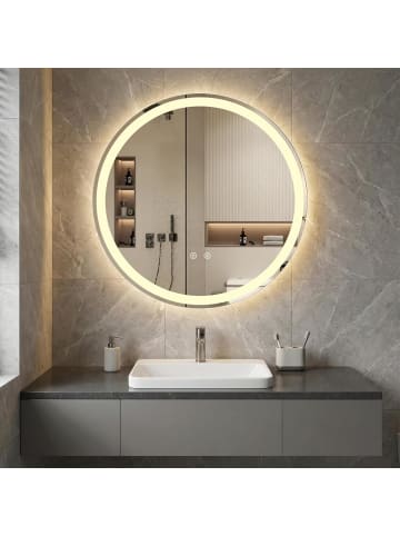 COSTWAY Runder Spiegel mit Beleuchtung 80cm in Silber