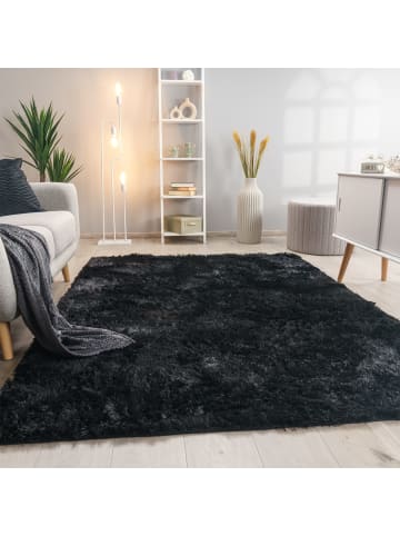 KADIMA DESIGN Hochflor Teppich Shaggy waschbar Unifarben Schlafzimmer in Schwarz