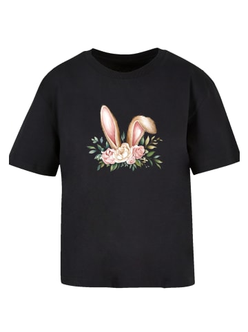 F4NT4STIC Tee Blumen Osterhasen Ohren Dekor in schwarz