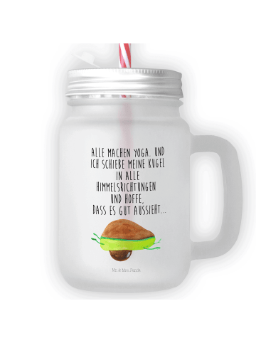Mr. & Mrs. Panda Trinkglas Mason Jar Avocado Yoga mit Spruch in Transparent