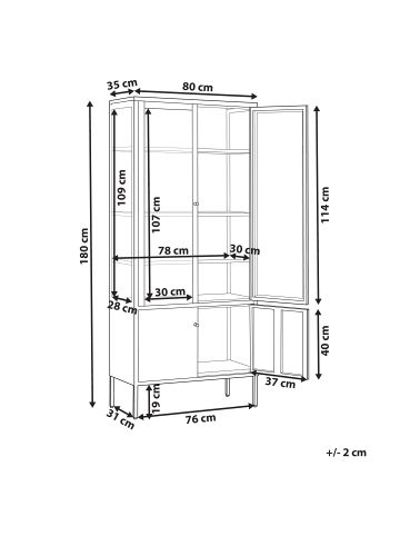 Beliani Vitrine OXTED in Beige - (W) 80 x (H) 180 x (L) 35 cm