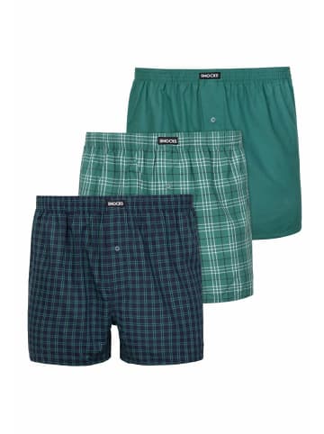 SNOCKS American Woven Boxershorts aus Bio-Baumwolle Mix (Grüne Muster) 3 Stück
