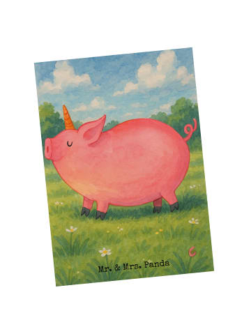 Mr. & Mrs. Panda Postkarte Einhorn Schwein Design ohne Spruch in Weiß