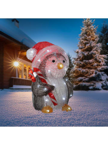 MARELIDA LED Pinguin mit Zuckerstange und Zipfelmütze Acrylfigur H: 24cm in schwarz