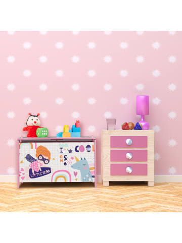 relaxdays Spielzeugtruhe "Heldin" in Rosa/ Weiß - (B)60 x (H)39 x (T)36,5 cm
