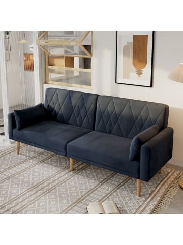 ABRIHOME Zweisitzer Schlafsofa in Schwarz mit Goldenen Füßen 3-Fach Verstellbar