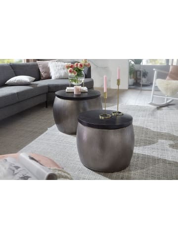 KADIMA DESIGN Design Couchtisch 2er Set Mango Massivholz Satztisch Rund Silber