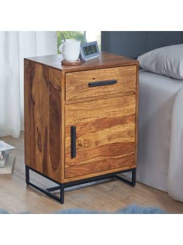 FineBuy Nachttisch in Braun / Sheesham / 45x35x65
