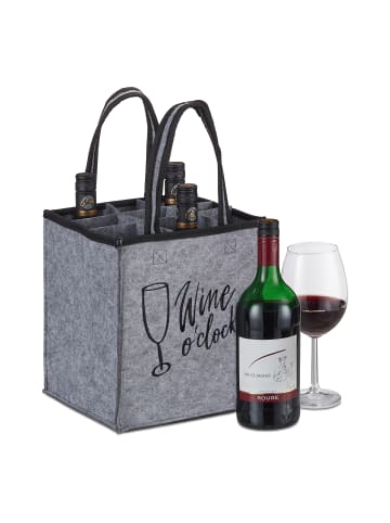 relaxdays 2 x Flaschentasche "Wine O'Clock" in Grau