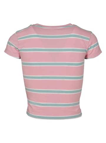 Urban Classics Urban Classics Damen Ladies Stripe Cropped Tee in girlypink/oceanblue