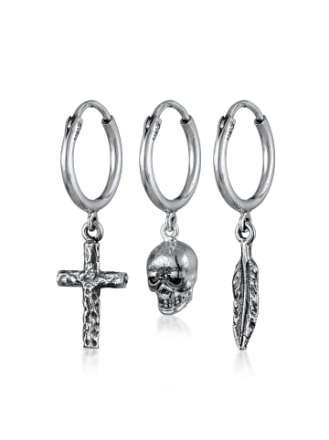 KUZZOI Ohrringe 925 Sterling Silber Feder, Totenkopf in Silber