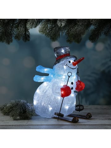 MARELIDA LED Schneemann auf Skiern Acryl Weihnachtsfigur H: 32cm in weiß