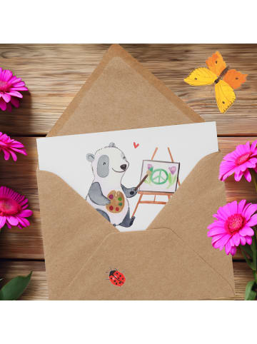 Mr. & Mrs. Panda Einladungskarte Künstler Herz mit Spruch in Weiß