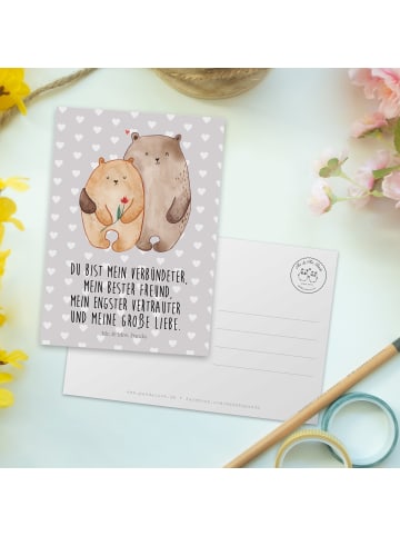Mr. & Mrs. Panda Postkarte Bären Liebe mit Spruch in Grau Pastell