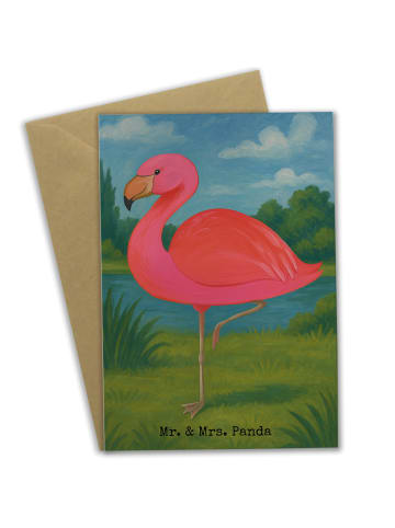 Mr. & Mrs. Panda Klappkarte Flamingo Classic Design ohne Spruch in Weiß