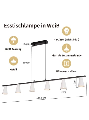 ZMH Pendelleuchte 6-flammige GU10 in Weiß Kegelform Design Metall Modern Max.25W