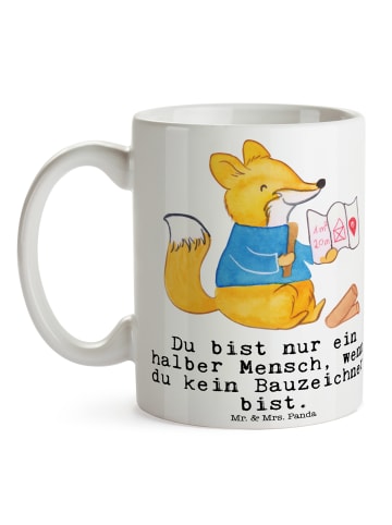 Mr. & Mrs. Panda Tasse Bauzeichner Herz mit Spruch in Weiß