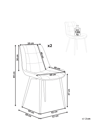 Beliani 2er-Set Esszimmerstuhl MELROSE in Beige/Schwarz