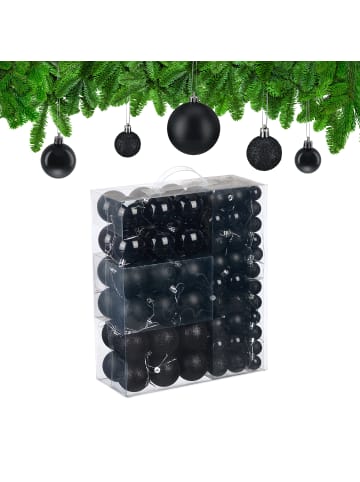 relaxdays 138-tlg. Weihnachtskugeln Set in Schwarz