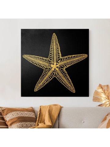 WALLART Leinwandbild Gold - Illustration Seestern auf Schwarz in Schwarz