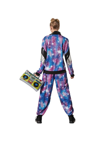 tectake Retro-Trainingsanzug, in blau, Jacke und Hose im glänzenden Retro-Look