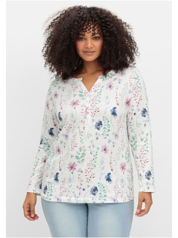 sheego Langarmshirt in ecru gemustert