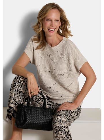 GOLDNER Kurzgröße:  Strickpullover Baumwollpullover mit Rautenstruktur in stein