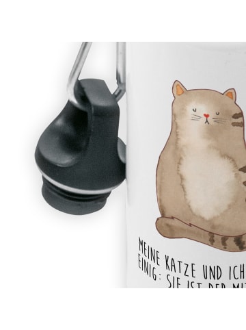 Mr. & Mrs. Panda Trinkflasche Katze Sitzen mit Spruch in Weiß